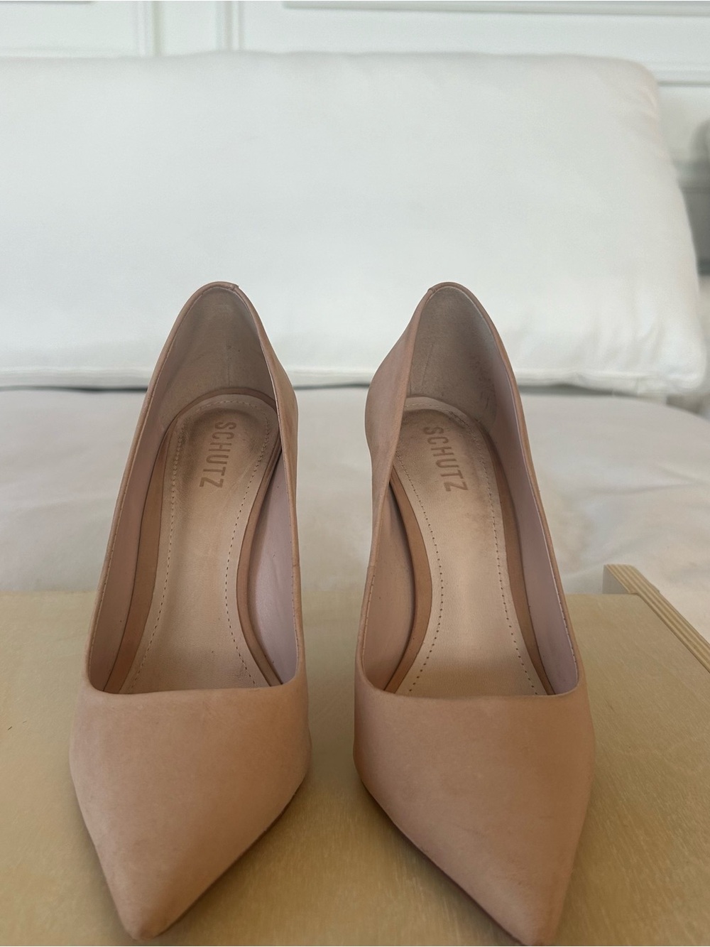 Schutz Pink Pointed-Toe Suede Pumps